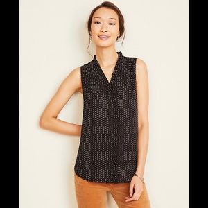 NWT Ann Taylor Paisley Pleated Ruffle V-Neck Shell